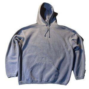 Vintage Pigment Hoodie XL Faded Blue Blank Heavyweight Made in Russia 90s